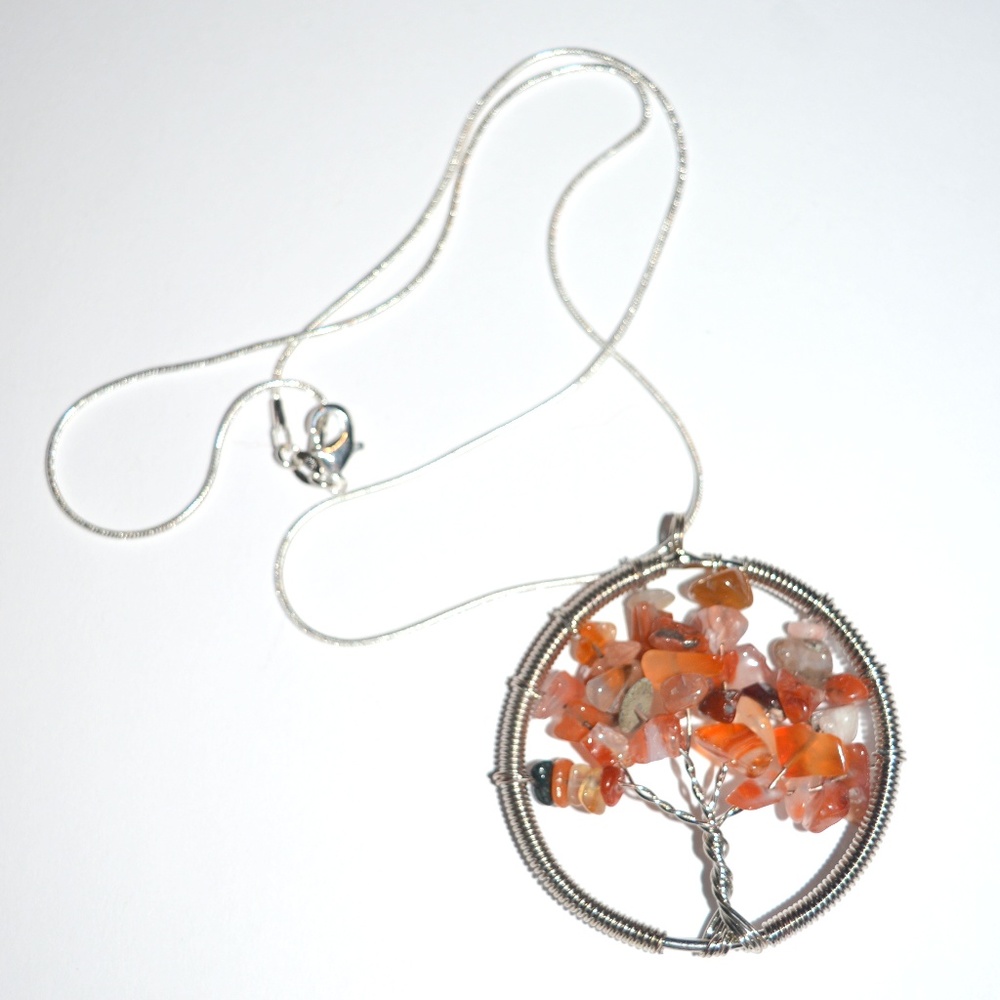 Silver Wire Wrap Tree of Life Carnelian